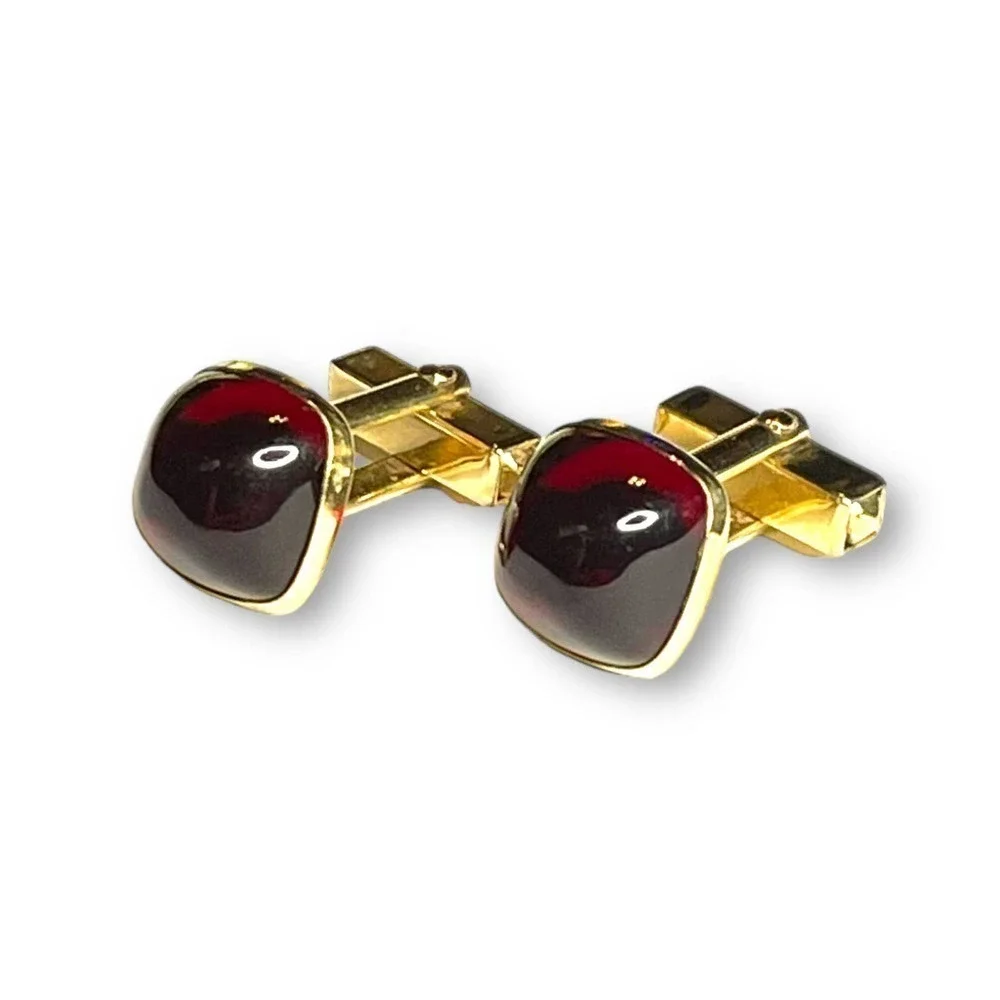 Anson Vintage Cufflinks Gold Tone Cherry Red Lucite